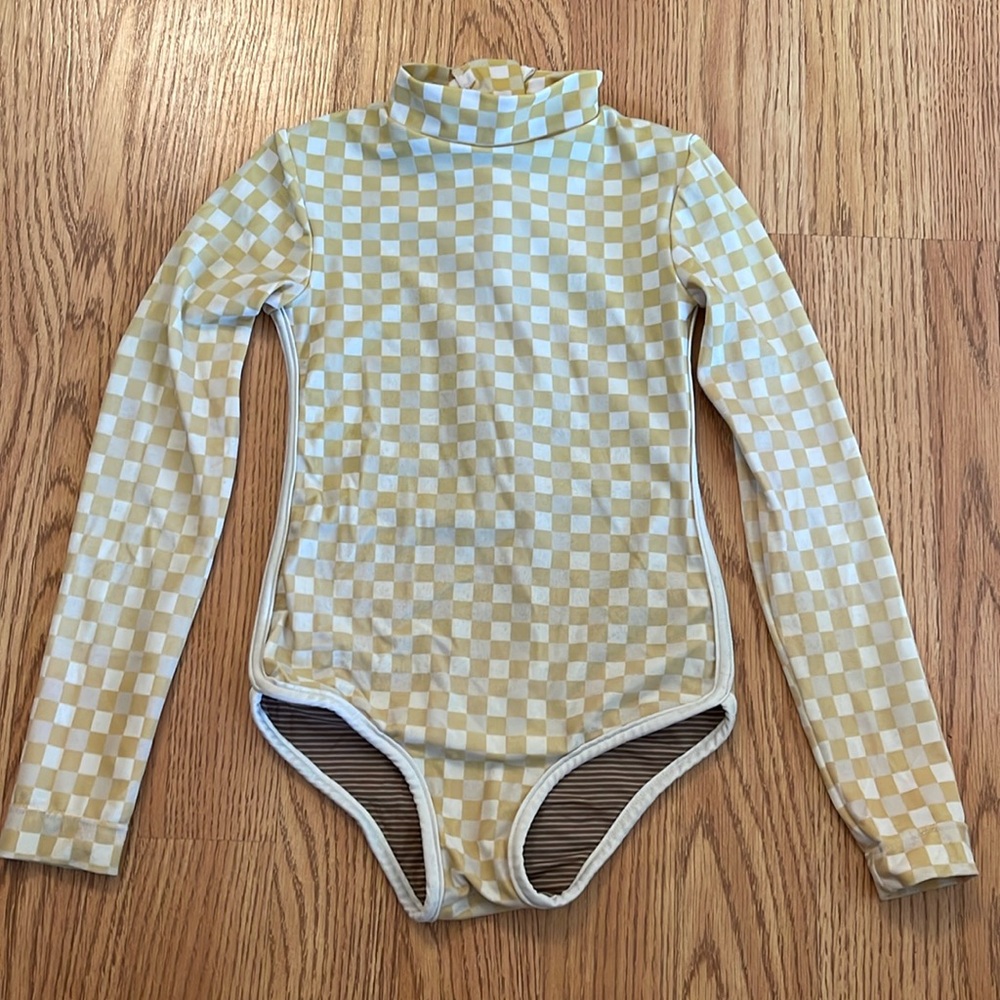 Acacia Kids Ehukai Full Piece Yellow White Checkered Print Size Medium M 3T 4T